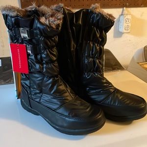 Weatherproof Mikayla Women's Faux Fur Winter Boots with Buckle Size 9.5 Black